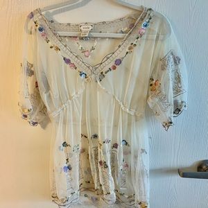 Anthropologie Sheer Embroidered Top